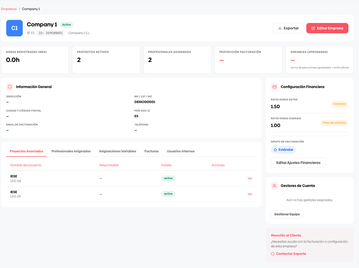 Vista de Empresas en OP360