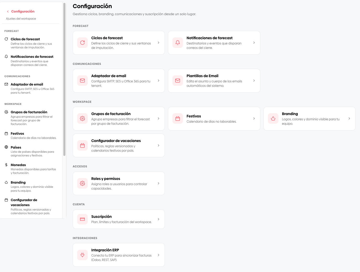 Vista de Configuración en OP360
